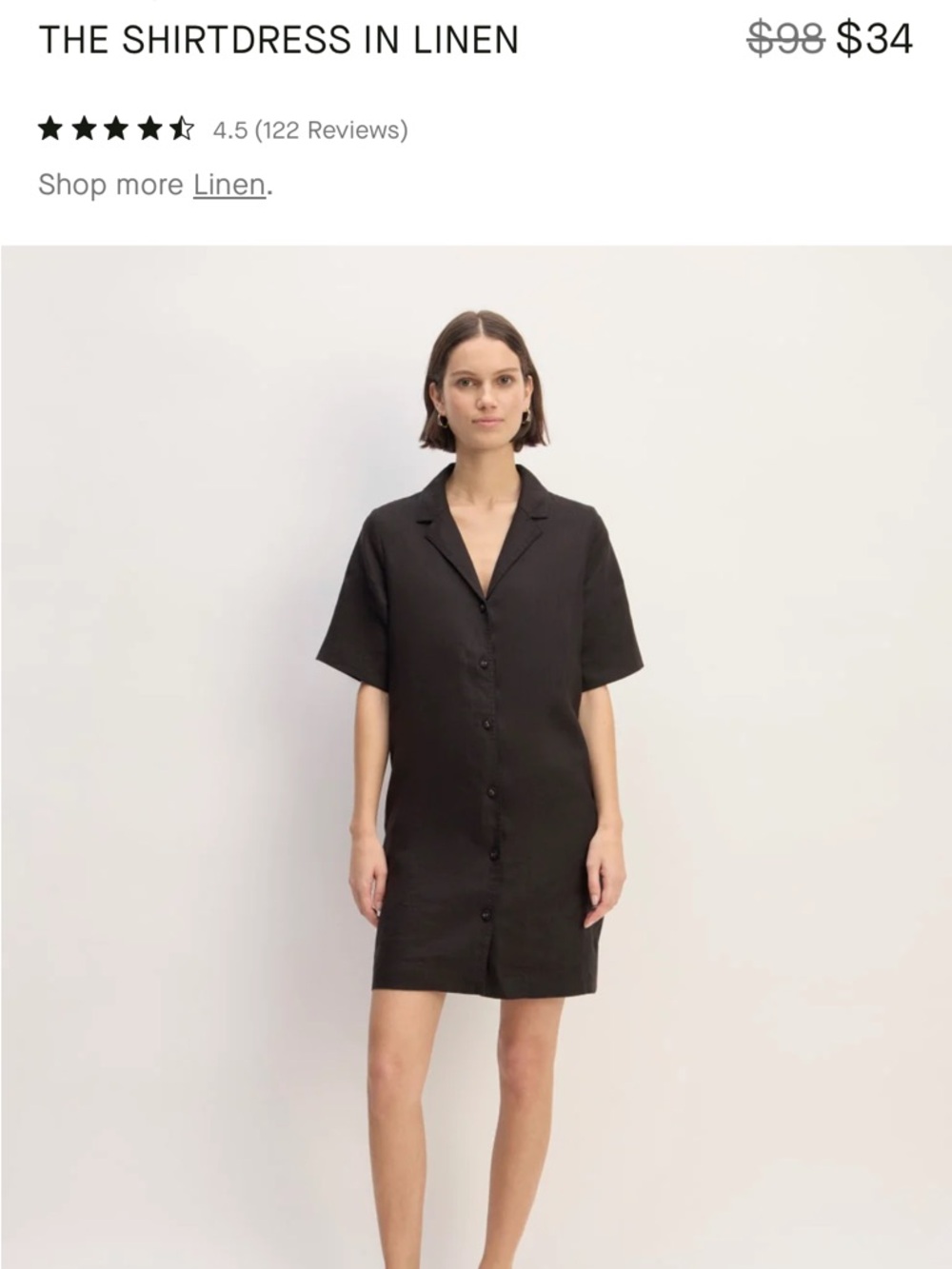 Everlane Black Linen Short-Sleeve Shirtdress